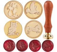 CRASPIRE 4 Styles Animal Wax Seal Stamp Head Cat Bird Horse 25mm Removable Brass Head Set with 1Pcs Wooden Sealing Stamp Handle for Wedding Birthday Envelopes Invitations Gift Packing Wrap Decoration