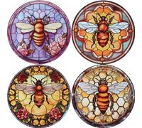 CRASPIRE 4 Styles Bees Round Window Stickers Animal Honeybee Film Waterproof Static Window Decals Cling PVC Non Adhesive Stickers for Home Decoration Store Glass Door Display