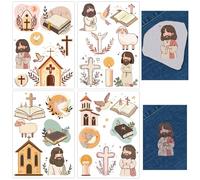 CRASPIRE 4 Styles Christianity Water Soluble Embroidery Stabilizers Patterns Colored Stick and Stitch Patches Paper Wash Away Aid Drawing Transfers Sketch for Embroidery Hand Sewing Lover Beginners