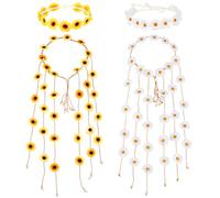 CRASPIRE 4 Styles Flower Crown Headbands Sunflower Daisy Boho Crown with Tassel Hippie White Hair Wreath Headbands Adjustable Headpiece Hair Accessories for Women Girls Bridal Prom Wedding Party