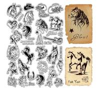 CRASPIRE 4 Styles Horse Clear Rubber Stamp Animal Vintage Silicone Stamp Seal Transparent Silicone Stamps for Journaling Card Making DIY Scrapbooking Handmade Photo Album Notebook Decor