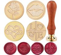 CRASPIRE 4 Styles Love Heart Wax Seal Stamp Head Rose 25mm Removable Brass Head Set with 1Pcs Wooden Sealing Stamp Handle for Wedding Valentine's Day Envelopes Invitations Gift Packing Wrap Decoration