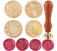 CRASPIRE 4 Styles Sun Moon Wax Seal Stamp Head 25mm Removable Brass Head Set with 1Pcs Wooden Sealing Stamp Handle for Wedding Birthday Envelopes Invitations Gift Packing Wrap Decoration
