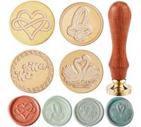CRASPIRE 4 Styles Wedding Wax Seal Stamp Head 25mm Removable Brass Head Set with 1Pcs Wooden Sealing Stamp Handle for Valentine's Day Envelopes Invitations Gift Packing Wrap Decoration