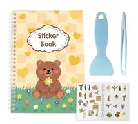 CRASPIRE 40 Sheets Reusable Sticker Storage Book Album A5 Size Blank Sticker Album Holder Organizer with Scraper Tweezer Bear Cover Waterproof Release Paper for Labels