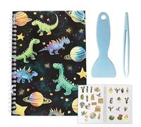 CRASPIRE 40 Sheets Sticker Collecting Album Sticker Storage Book A5 Release Paper Reusable Waterproof Dinosaurs Planets Star Blank Storage Organizer with Scraper and Tweezer for Labels Collection