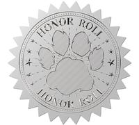 CRASPIRE 408pcs 2 Inch Paw Print Embossed Envelope Seals Stickers Waterproof Honor Roll Silver Foil Stickers Certificate Seals Self Adhesive Medal Decoration Label for Gift Packaging