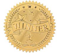 CRASPIRE 408pcs 2 Inch Winner Gold Foil Stickers Word Star Gold Embossed Gold Certificate Seals Self Adhesive Waterproof Round Dot Medal Decoration Label for Gift Packaging Envelope Card Seal