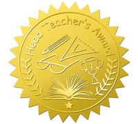 CRASPIRE 408Pcs Gold Foil Embossed Stickers Head Teacher's Award 2 Inch Self Adhesive Waterproof Certificate Seals Sticker Labels Round Dot Decals for Award Graduation Diplomas Medal Decoration