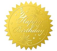 CRASPIRE 408Pcs Happy Birthday Gold Foil Embossed Stickers 2" Fireworks Self Adhesive Envelopes Seals Round Labels for Wedding Invitation Graduation Corporate Certificates Diplomas Gift Wrapping Decor