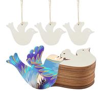 CRASPIRE 40Pcs 2.3x2.1in Dove of Peace Unfinished Wooden Cutouts Crafts Hanging Natural Blank Wood Pieces with Jute Cord Kit Pendants Pet House Door Sign Tags for DIY Paint Wall Ornaments Decoration