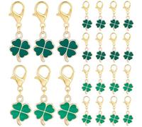 CRASPIRE 40Pcs 2 Style Green Clover Charms Keychain Alloy Enamel Four Leaf Clover Stitch Markers St Patricks Day Lobster Clasp Plant Keyring for DIY Crafting Earring Necklace Anklet Bracelet