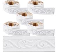 CRASPIRE 443 x 2in Crown Molding Peel and Stick Foam White Self Adhesive Flexible Trim 3D Sticky Vintage Decorative Wallpaper Border Wall Edging Foam Baseboard Mirror Border Wall Lines Hotel DIY Decor