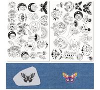 CRASPIRE 44Pcs Tarot Moon Crytsal Embroidery Stabilizers Patterns 2 Sheets A4 Water Soluble Stick and Stitch Transfers Fabric Cartoon Hand Sewing Wash Away Pre-Printed Self Adhesive for Sewing Lovers