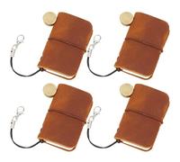 CRASPIRE 4Pcs 1.7 x 1.9inch Mini Travelers Notebook with Leather Cover Portable Vintage Personalized Tiny Travel Journal Blank Pocket Diary Yellow for Keychain Writing Drawing