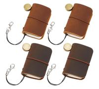 CRASPIRE 4Pcs 2 Colors 1.7 x 1.9inch Mini Travelers Notebook with Leather Cover and Strap Refillable Personalized Tiny Travel Journal Blank Pocket Diary Brown Yellow for Keychain Writing Drawing