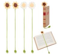 CRASPIRE 4Pcs 2 Styles Flowers Crochet Bookmark Sunflower Bookmark Floral Bookmarks Handmade Knitted Gifts Curtain Pendant Car Ornaments for Readers Book Lovers Writers