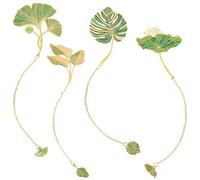 CRASPIRE 4Pcs Brass Bookmark Chain Leaf Green Plant Bookmarks for Reading Women Decorative Bookmark Vintage Plant Tassel Leaf Chain Accessories for Books Lovers Writers Readers Essentials Gifts DIY