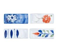 CRASPIRE 4pcs Ceramic Chopsticks Rest Rack Set Rectangle Hand Painted Japanese Style Chopsticks Holder Dinner Spoon Forks Knives Tableware Rest Set, Porcelain Stand Festive Dinner Table Ornament