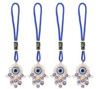 CRASPIRE 4Pcs Golden Hamsa Hand Amulet Car Pendant Miriam Evil Eye Hanging Ornament with Rope Decoration Lucky Charms Protection Alloy Enamel Accessories Gift for Men Women Rear View Mirror Balcony