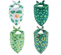 CRASPIRE 4Pcs St Patricks Day Dog Bandana Pet Triangle Scarf Colorful Clover Three Leaf Plant Durable Adjustable Polyester Fabric Holiday Pets Bibs Handkerchiefs for Small Medium Large Dog Pets Decor