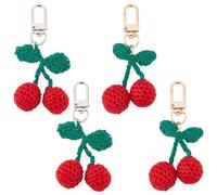 CRASPIRE 4Pcs Wool Knitted Cherry Key chains Key Chains Key Rings Cute Crochet Fruit Woven Yarn Lovely Plush Red Cherries Key rings Handmade Hanging Pendant for Bags Purse Car DIY Ornament Charms