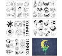 CRASPIRE 5 Sheets 53Pcs Sun Moon Water Soluble Embroidery Stabilizers Patterns Magic Moth Hand Sewing Stick and Stitch A4 Transfers Fabric Wash Away Pre-Printed Self Adhesive for Cloth Sewing Lovers