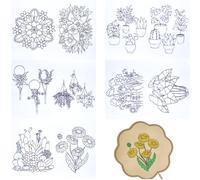 CRASPIRE 5 Sheets Flowers Leaves Water Soluble Embroidery Patterns Stabilizers Sports Hand Sewing Stick and Stitch A4 Transfers Fabric Wash Away Pre-Printed Self Adhesive for Bags Cloth Sewing Lovers