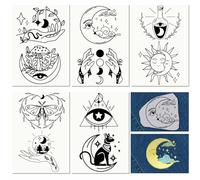 CRASPIRE 5 Sheets Tarot Card Water Soluble Embroidery Stabilizers Hand Sewing Stick and Stitch Moon Magic Transfers Paper Wash Away Pre-Printed Self Adhesive Patterns for Cloth Sewing Lovers Beginner