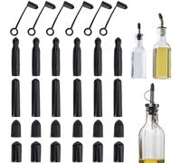 CRASPIRE 5 Style Pourers Spout Caps Anti-Drop Dust Caps Hooded 30Pcs Black Rubber Tapered Pourer Covers Pour Spout Sealed Cap Stopper for Olive Oil Liquor Bottle Vinegar Bar Bartender Accessories