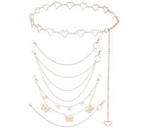 CRASPIRE 5 Styles Chain Belt Gold Jeans Pants Pocket Waist Multi-Layer Hip Hop Heart Butterfly Round Metal Wallet Chains Punk Accessories Goth Charm Rock Loop Body Belly for Women Men Decoration Gift