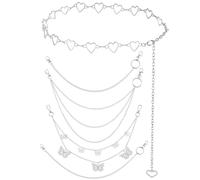 CRASPIRE 5 Styles Chain Belt Heart Butterfly Round Jeans Pants Pocket Waist Multi-Layer Silver Hip Hop Metal Wallet Chains Punk Accessories Goth Charm Rock Loop Body Belly for Women Men Decoration