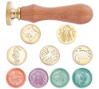 CRASPIRE 5 Styles Ocean Animal Wax Seal Stamp Head Turtles 25mm Removable Brass Head Set with 1Pcs Wooden Sealing Stamp Handle for Wedding Birthday Envelopes Invitations Gift Packing Wrap Decoration