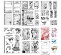 CRASPIRE 5 Styles Retro Clear Stamps Classical Woman Letter Butterfly Plant Dragonfly Reusable Background Postmark Vintage Transparent Silicone Stamp Seals for Journaling Card Making Scrapbooking
