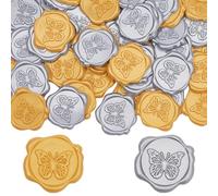 CRASPIRE 50Pcs Butterfly Wax Seal Stickers 2 Color Silver Gold Wedding Invitations Envelope Sealing Label Decal Self Adhesive for Gift Wrapping Birthday Greeting Cards Making Christmas Valentines Day