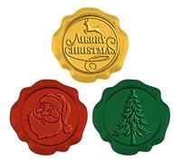 CRASPIRE 50PCS Christmas Wax Seal Stickers Elk Merry Christmas Wax Seal Stickers Self Adhesive Pre-Made Sealing Stickers 3 Colors Vintage 1.18inch for Christmas Invitation Envelopes Craft Scrapbook