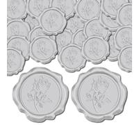 CRASPIRE 50pcs Flower Wax Seal Stickers Silver Rose Wedding Invitation Envelope Sealing Stickers Adhesive Envelope Decor Decoration Stickers for Christmas Birthday Party Craft Scrapbook DIY