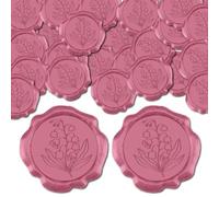 CRASPIRE 50Pcs Hot Pink Wax Seal Stickers Lily of the Valley Flower Wedding Invitations Envelope Vintage Sealing Label Self Adhesive for Gift Birthday Greeting Cards Making Christmas Valentines Day