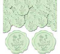 CRASPIRE 50Pcs Leaf Wax Seal Stickers, 30mm Sage, Adhesive, Flower Vintage Seals, Wedding Invitation Envelope Wax Sealing Stickers, Indoor Use, Paper, Plastic, Smooth Surfaces