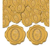 CRASPIRE 50pcs Rose Wax Seal Stickers Yellow Decoration Stickers Vintage European Photo Frame Adhesive Envelope Sealing Stickers for Wedding Invitation Envelope Decor Birthday Party Craft Scrapbook