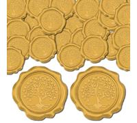 CRASPIRE 50pcs Tree of Life Wax Seal Stickers Gold Adhesive Envelope Sealing Stickers Decoration Stickers for Wedding Invitation Envelope Decor Christmas Birthday Party Gift Craft Scrapbook DIY