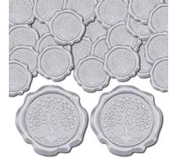 CRASPIRE 50pcs Tree of Life Wax Seal Stickers Silver Decoration Stickers Adhesive Envelope Sealing Stickers for Wedding Invitation Envelope Decor Christmas Birthday Party Craft Scrapbook DIY