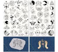CRASPIRE 51Pcs Boho Moon Sun Water Soluble Embroidery Stabilizers Patterns Magic Tarot Hand Sewing Stick and Stitch A4 Transfers Fabric Wash Away Pre-Printed Self Adhesive for Cloth Sewing Lovers