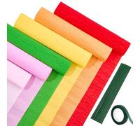 CRASPIRE 58Pcs Crepe Paper Streamers Rolls Colourful Paper Flower DIY Kits 6 Rolls Crepe Paper Sheets 36M Green Tape 50Pcs Floral Iron Wire for Wedding Birthday Holiday Party Decor(9.84inx8.2ft/Roll)