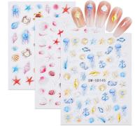 CRASPIRE 5D Embossed Sea Animal Nail Art Stickers Decals Self Adhesive Ocean Life Medusal Starfish Nail Sea Creature Design Summer Nail Sticker Marine Life Manicure for Women DIY Nail Art Decoration