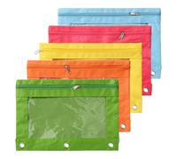 CRASPIRE 5Pcs 5 Colors Zippered Pencil Pouches for 3 Ring Oxford Cloth Pen Bags Cases Pouch Box Cosmetic Bags with Clear Window for Pencil Storing School Teacher Supplies Stationery