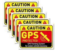 CRASPIRE 5Pcs 9.8 x 6.9 Inch Warning GPS Tracking Sticker Words Caution Protected GPS Tracking System Vinyl Waterproof PVC Self Adhesive Safety Danger Decals for Stolen Vehicle Car Recovery Outdoor