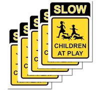 CRASPIRE 5Pcs Slow Down Children and Pet at Play Sign Stickers Kid Safty Warning 10 x 7in Vinyl Decal Labels Security Notice Adhesive Wall Indoor Outdoor for Neighborhood Street Road Caution