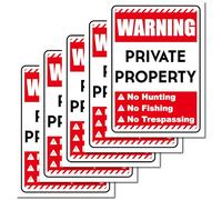 CRASPIRE 5Pcs Warning Private Property No Trespassing Sticker Sign Stickers No Fishing No Hunting 10 x 7in Vinyl Decal Labels Adhesive Wall for Home Indoor Outdoor