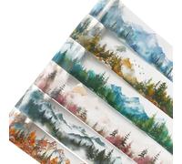 CRASPIRE 6 Rolls 12m x 4cm PET Tape Mountain Forest Landscape Decorative Journal Scrapbooking Adhesive Waterproof Stickers Original DIY Handbook Crafts Gift Wraping for Diary Art Planner Supplies